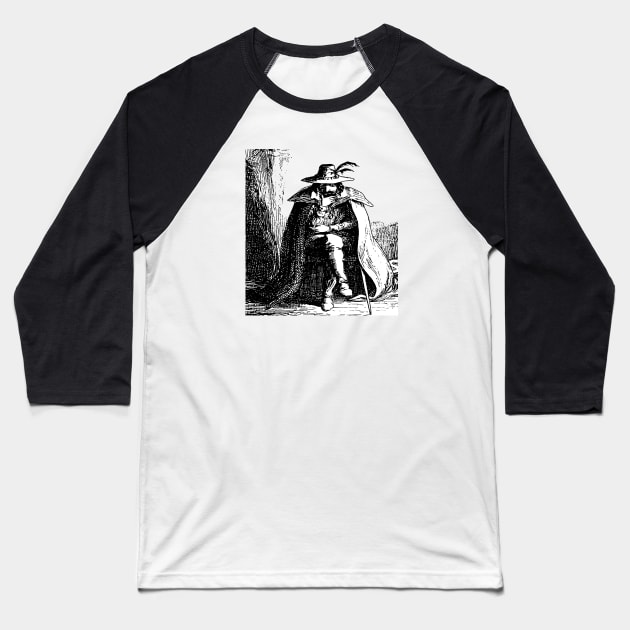 Guy Fawkes Black and White Vector Art Baseball T-Shirt by taiche